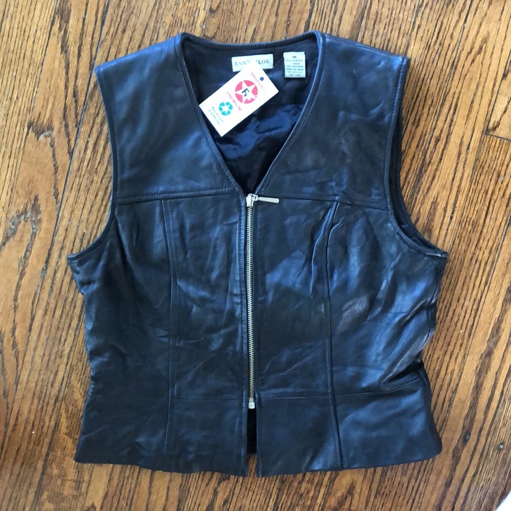 Ann Taylor leather vest zip up